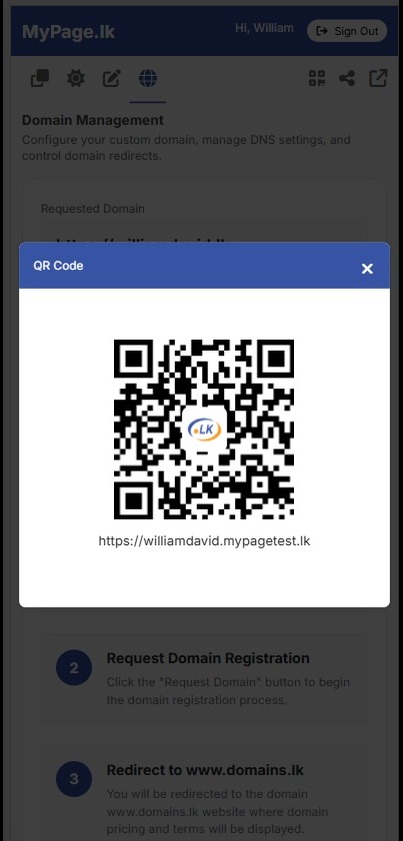 Generated QR code from myPage.lk