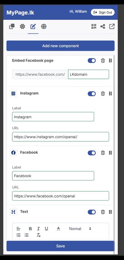 link social media accounts into myPage.lk