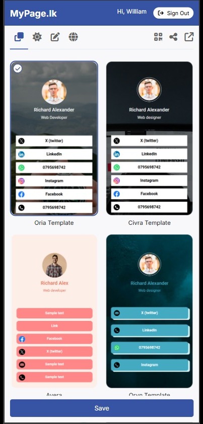 template selection of myPage.lk