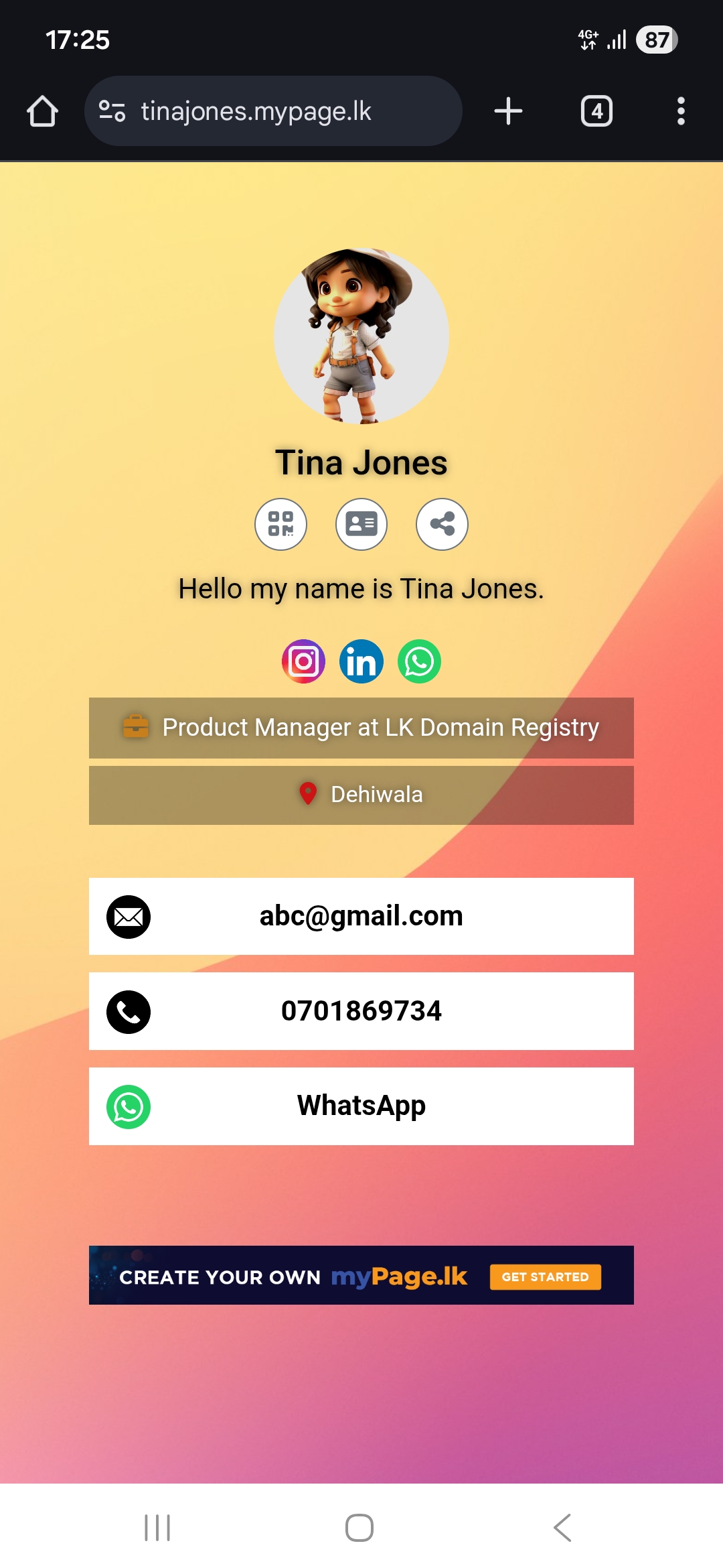 sample profile mypage.lk