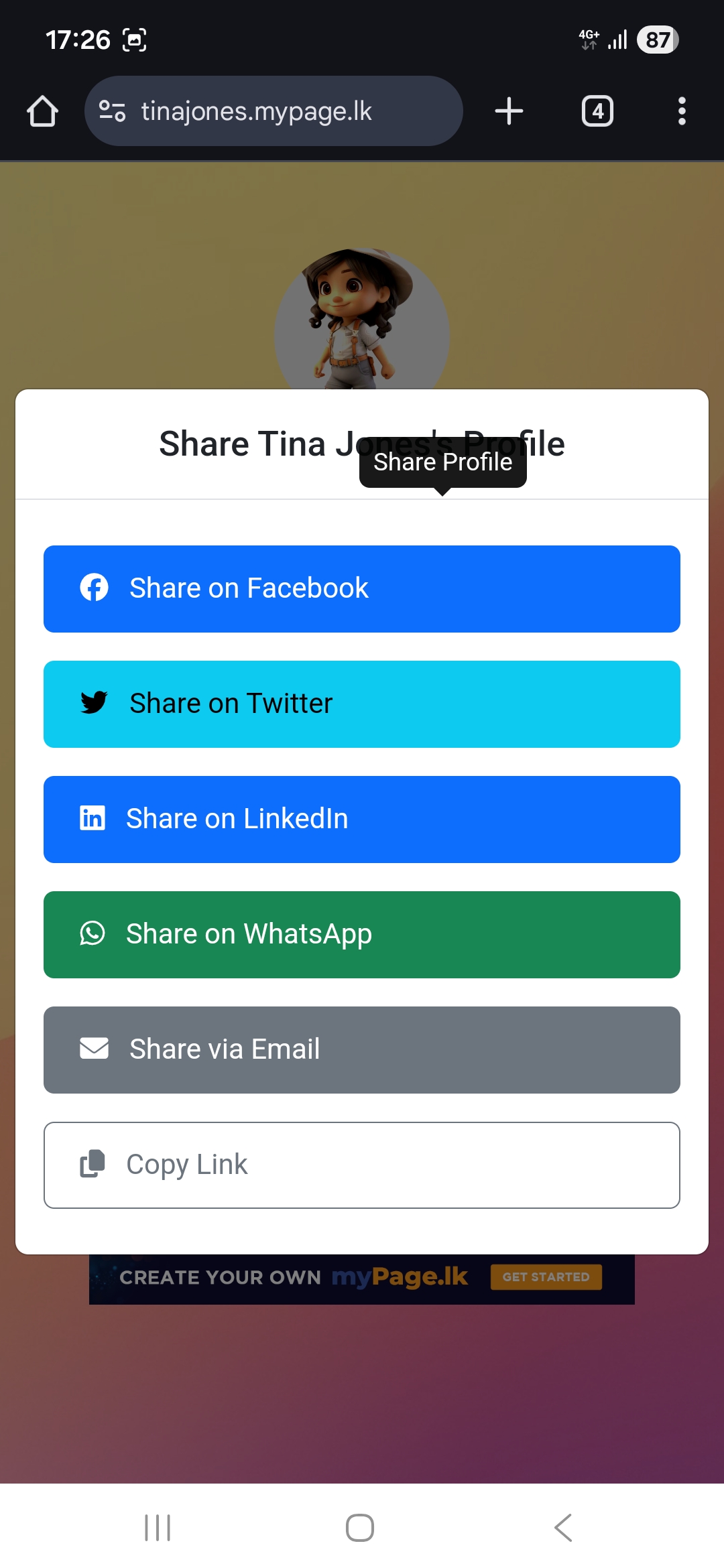 Share your myPage.lk profile